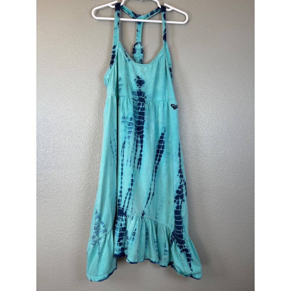 Roxy Teenie Wahine Girls Blue Tie Dye Crochet Racerback Dress Size 7 Hi Low